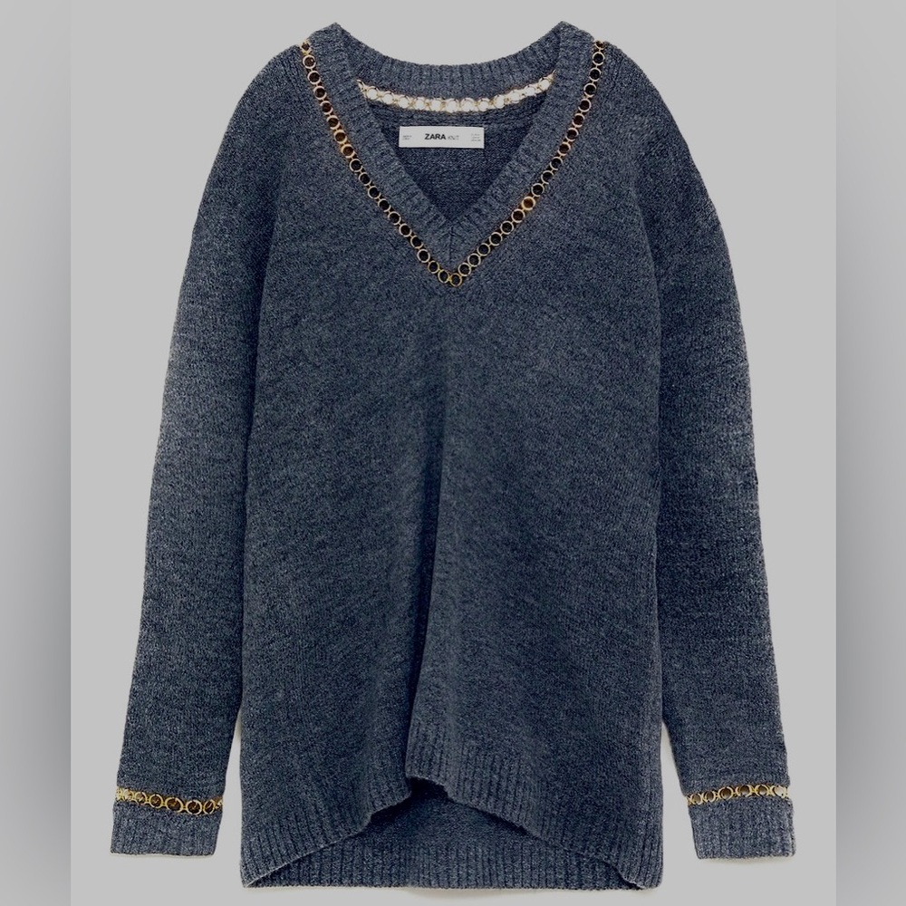 Zara Sweater Womens Size Medium Gray Lightweight Oversized Pullover Casual